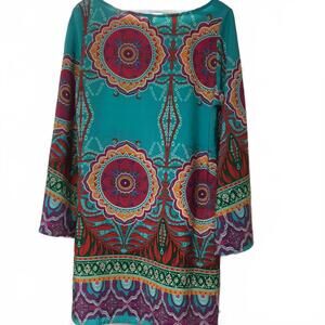 Vibrant Bohemian Print Long Sleeve Dress
